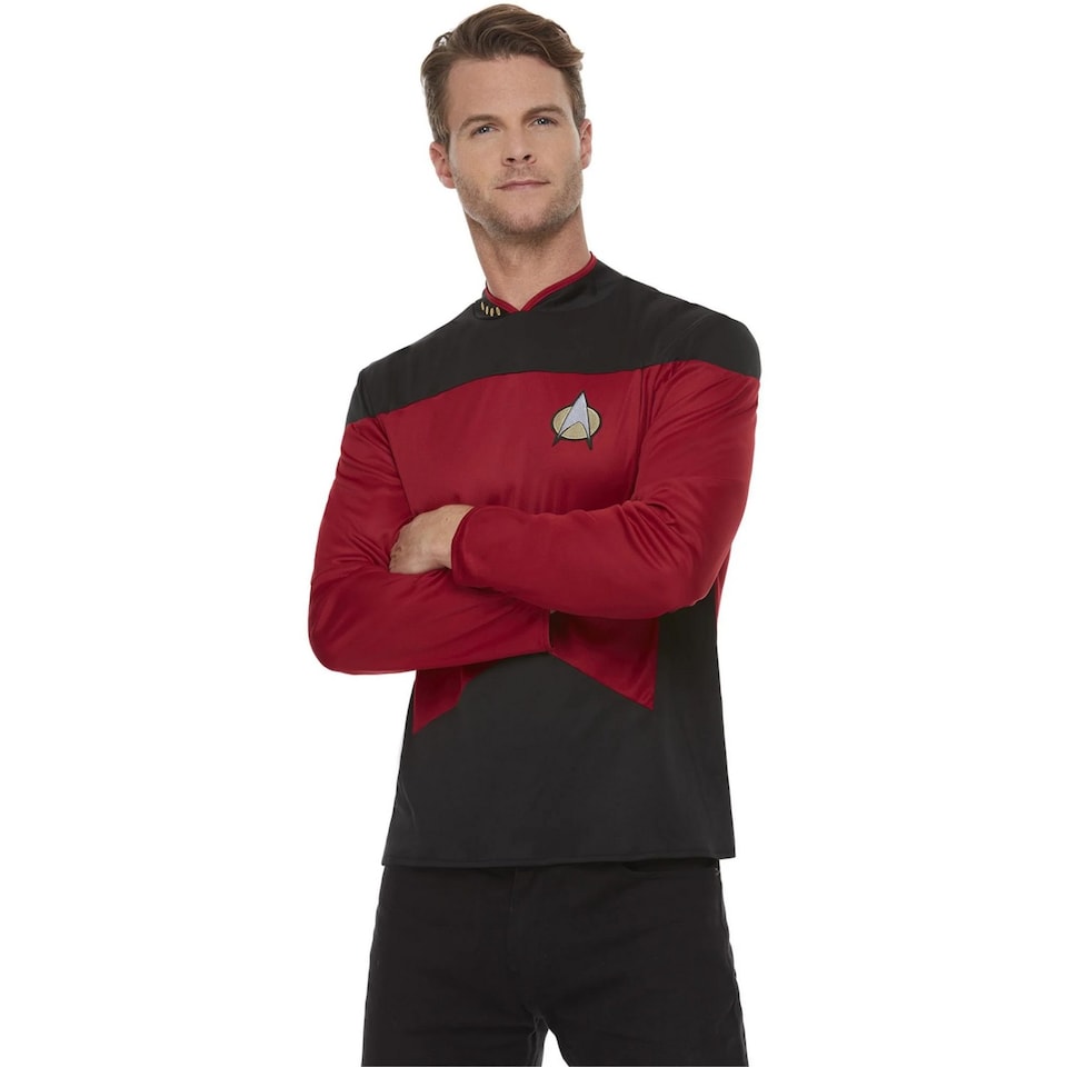 image 1 of Star Trek: The Next Generation Mens Command Uniform Costume Top | Red | Red/Black | L | 1