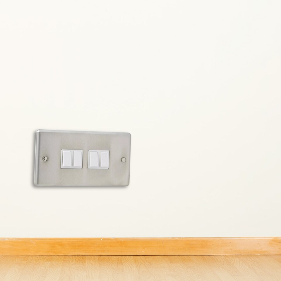 image 1 of British General Stainless Steel 10A 4-Gang 2-Way Light Switch Plate | White | 2