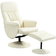 HOMCOM PU Leather Armchair and Footrest Swivel Recliner Cream White