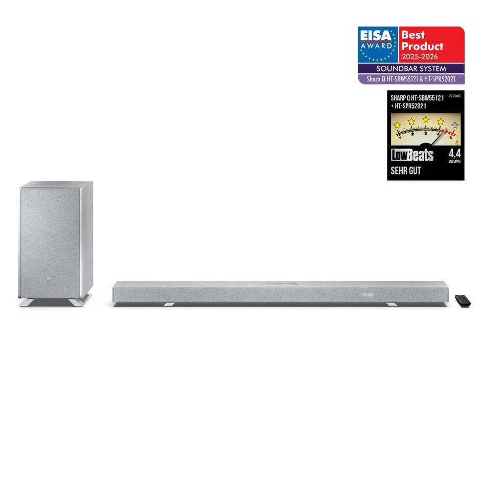 image 1 of SHARP HT-SBW55121(SL) Q 5.1.2 Dolby Atmos DTS:X Soundbar with Wireless Subwoofer - Silver
