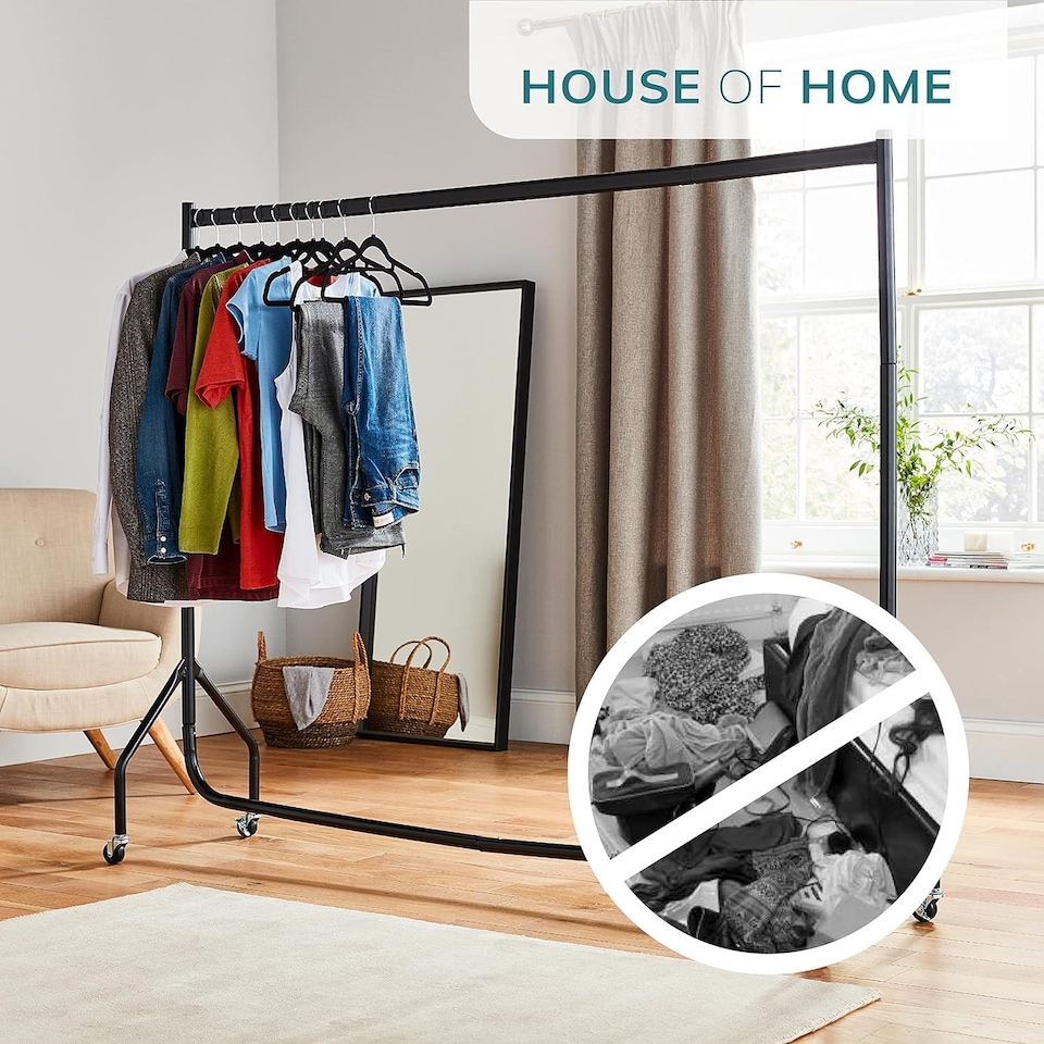 image 1 of House of Home Heavy Duty Clothes Rail Home Shop Garment Hanging Display Stand Rack 6ft | Black
