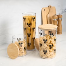 OHS Bows Food Container Airtight Bamboo Lid Kitchen Storage Jar | Clear | Black - S | Small