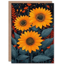Three Mystical Sunflowers Dark Magic Her Birthday Card