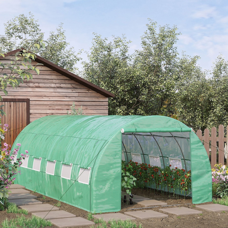image 1 of Outsunny 6 x 3 x 2 m Polytunnel Greenhouse Pollytunnel Tent Steel Frame Green