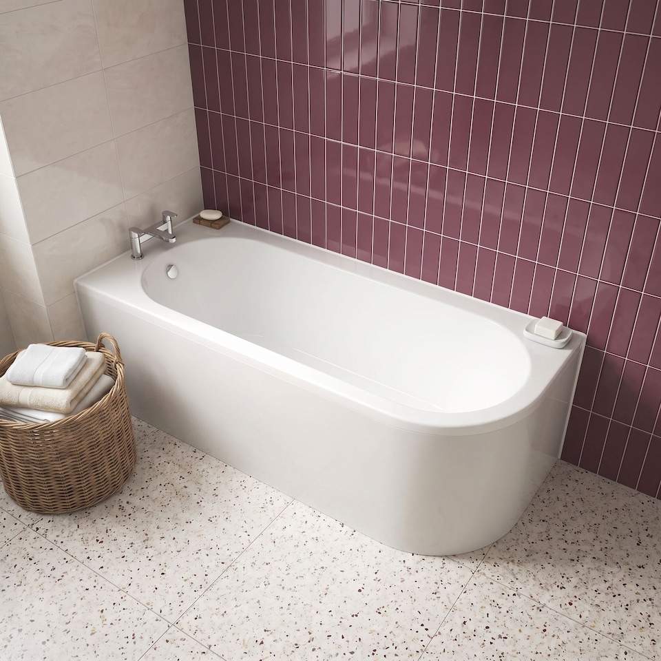image 1 of Balterley Kingsley Left Hand Back to Wall J Corner Bath with Leg Set (Taps, Waste and Panel Not Included) - Balterley | White | White | 1