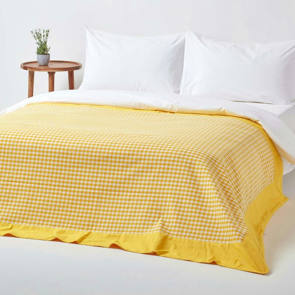image 1 of Homescapes Cotton Gingham Check Yellow Throw - 150 x 200 cm | Yellow