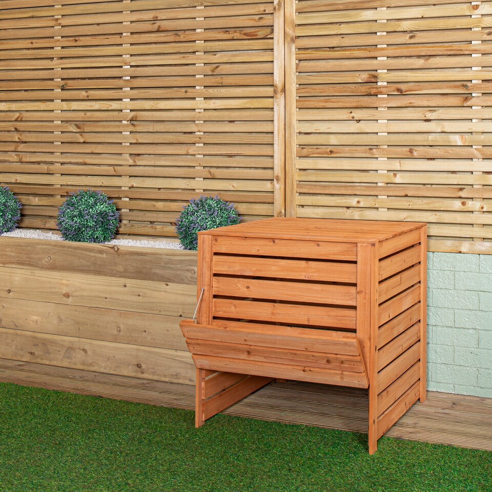 image 1 of 74 x 71cm Large Wooden Garden Waste Compost Bin with Removable Lid & Bottom Door