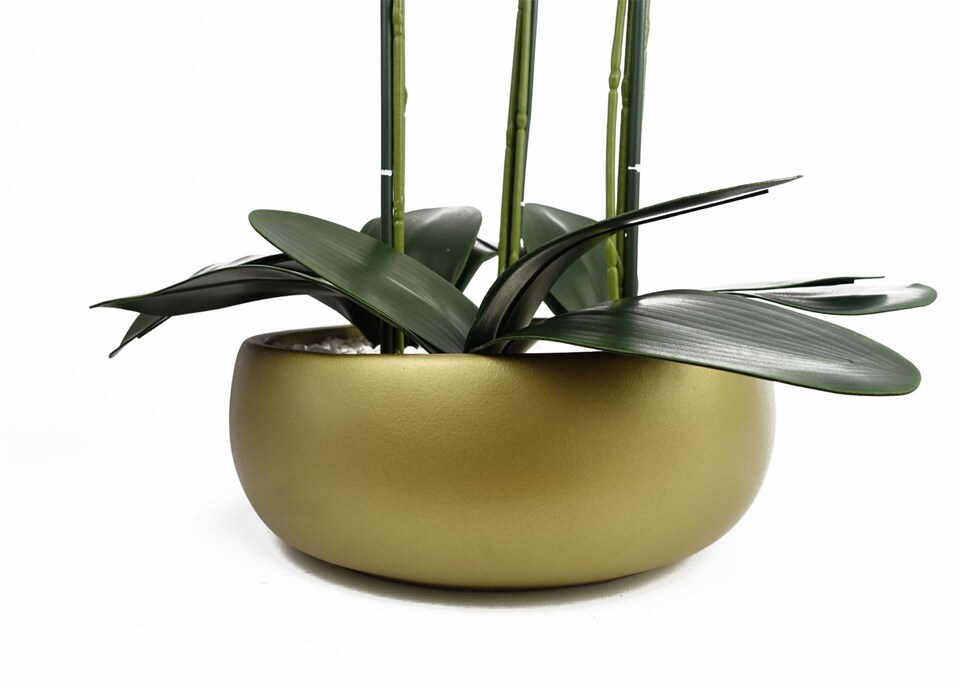 image 1 of Orchid Artificial  Purple Gold Ceramic Planter Botanik