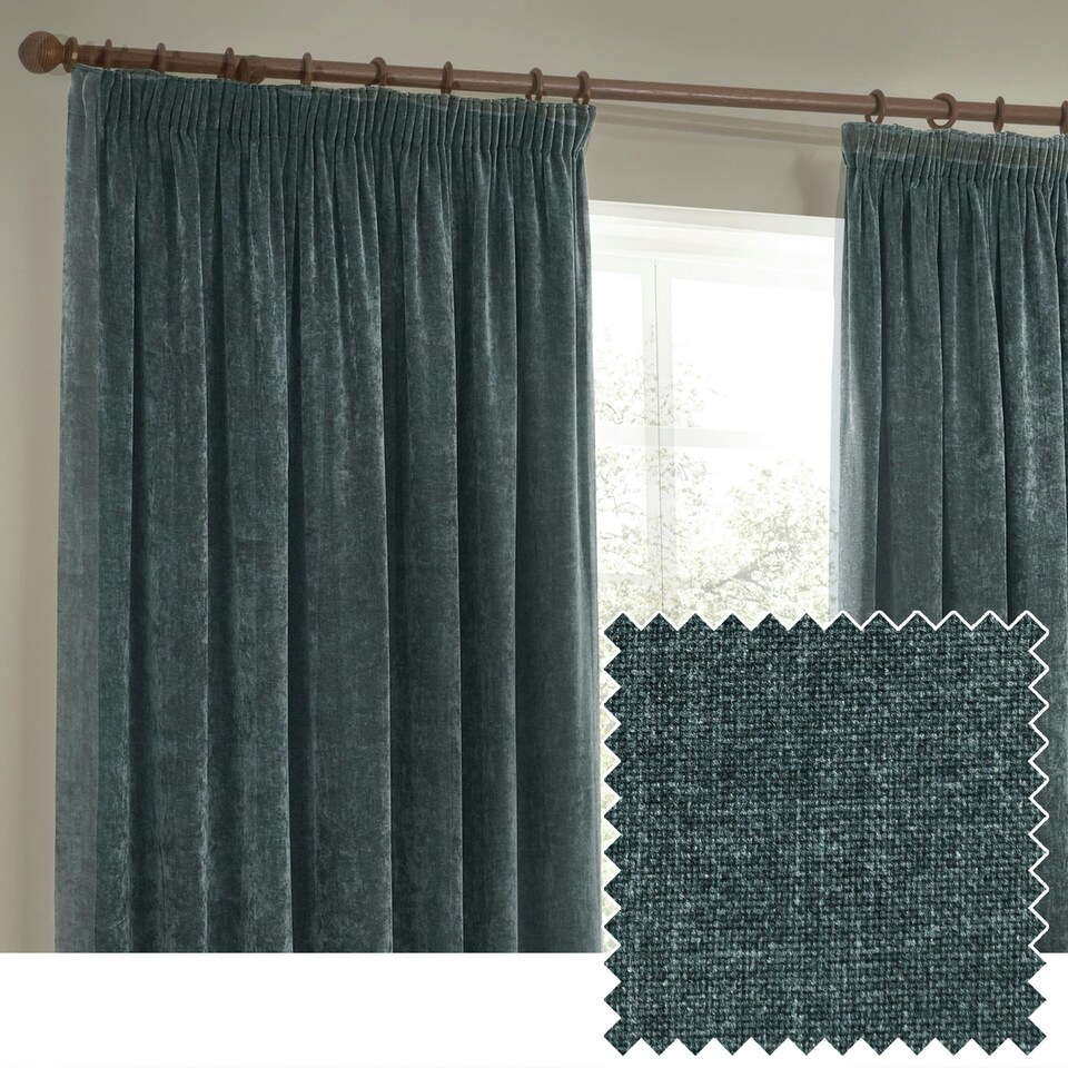 image 1 of Yard Heavy Chenille Velvet Marine Pencil Pleat Curtains (W)229cm x (D)137cm Multi