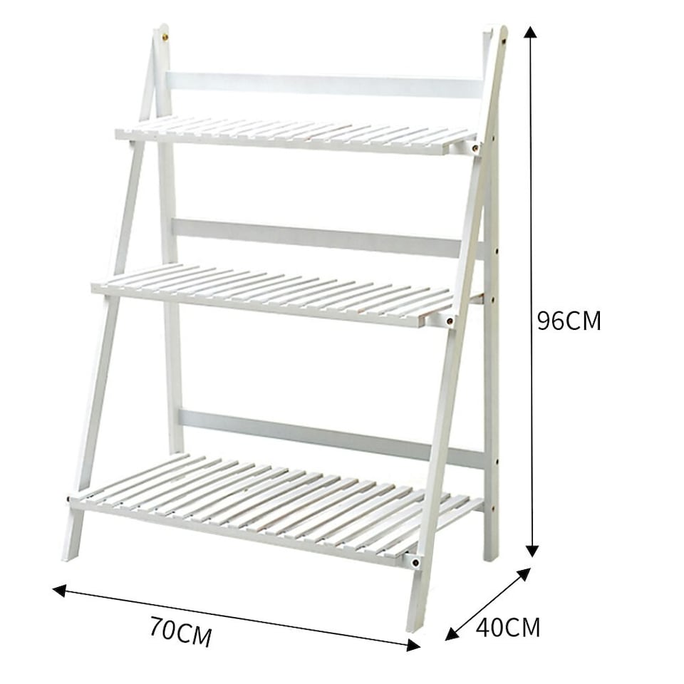 image 1 of Living and Home 3-Tier Foldable Wooden Ladder Shelf White