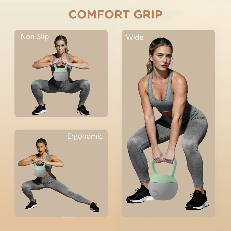 image 1 of (10KG, Grey and Green) SPORTNOW Home Gym Kettlebell with Non-Slip Handle