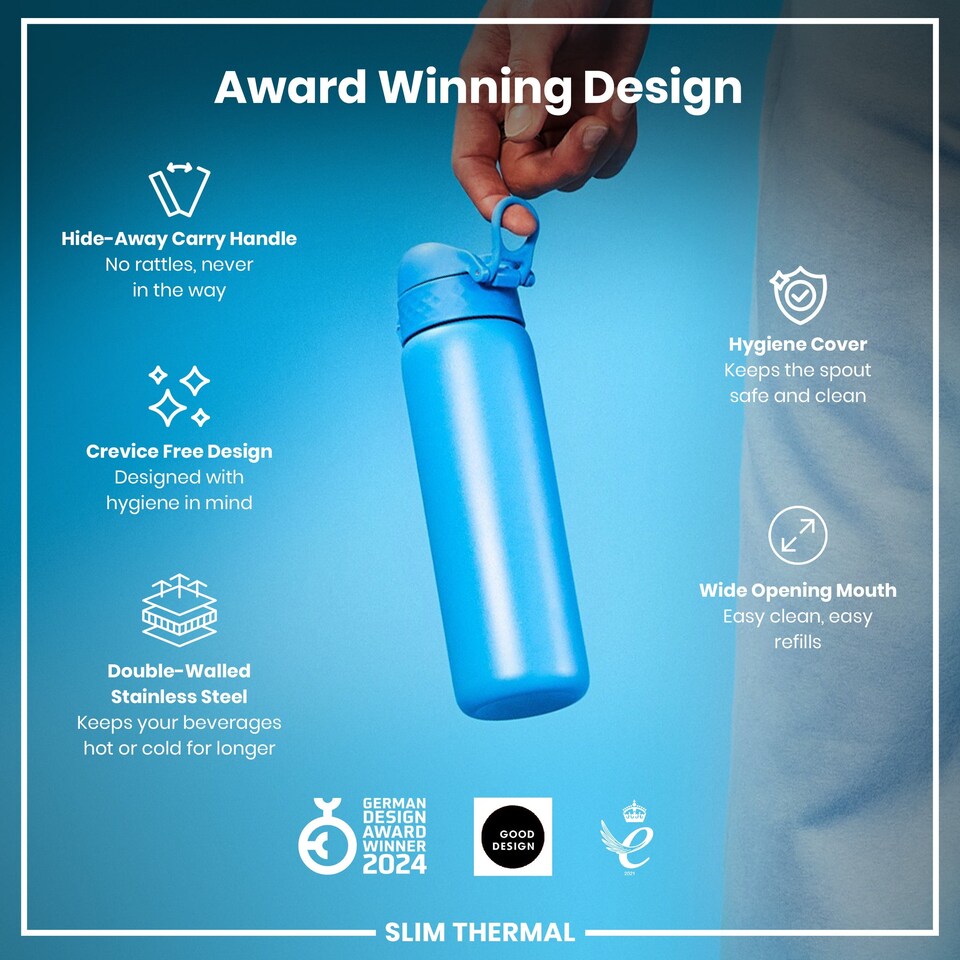 image 1 of Leak Proof Slim Water Bottle, Vacuum Insulated, 500ml (17oz) | Blue | Blue | One Size