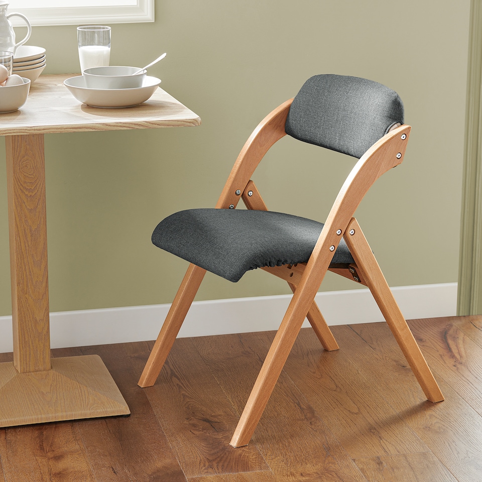 image 1 of SoBuy Folding Chair Wooden Padded Kitchen & Office Chair with Ergonomic Backrest, Dark Gray, 18.7 x 23.2 x 30.3 in, 6.6 kg - FST92-SG