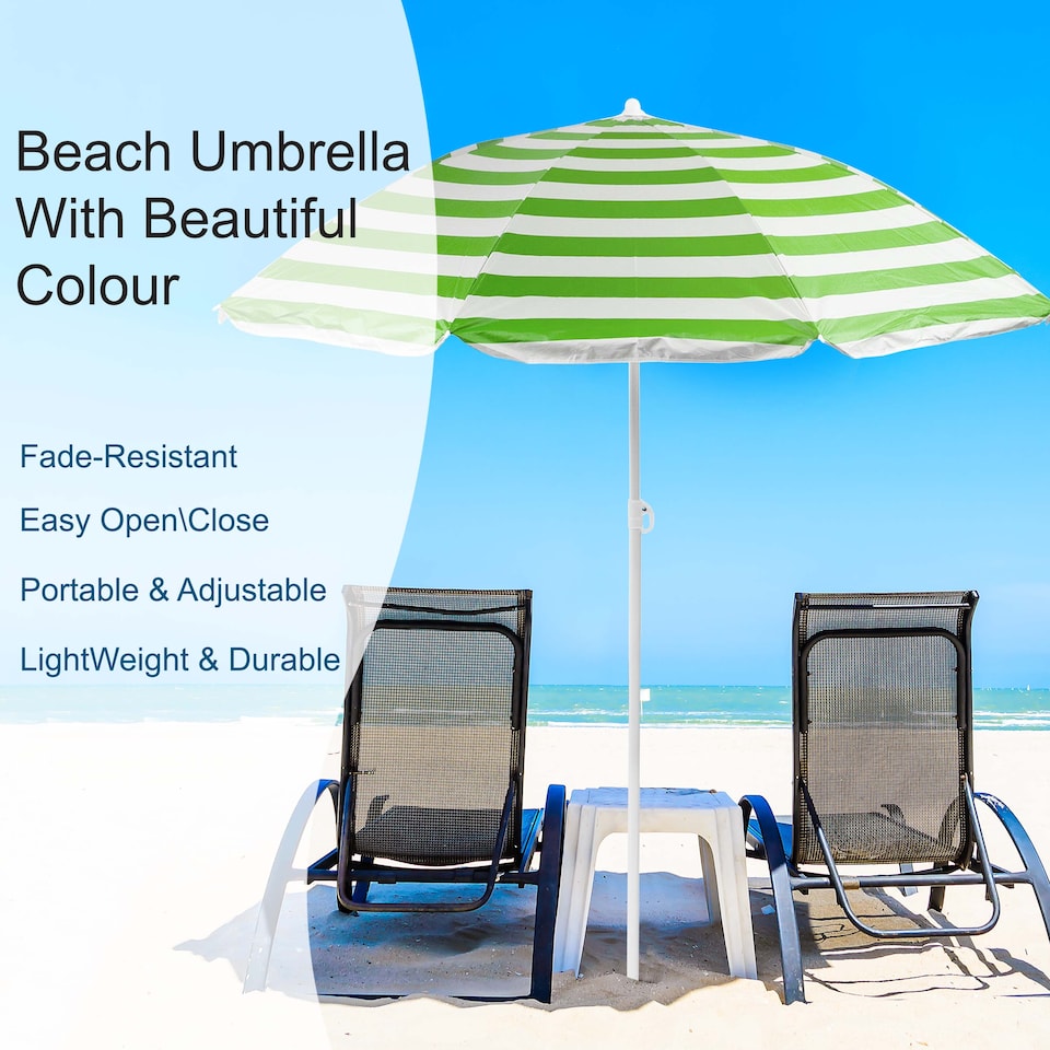 image 1 of Beach Tilting Parasol Umbrella 1.7m UV Protection Sun Shade for Patio, Garden & Outdoor Green