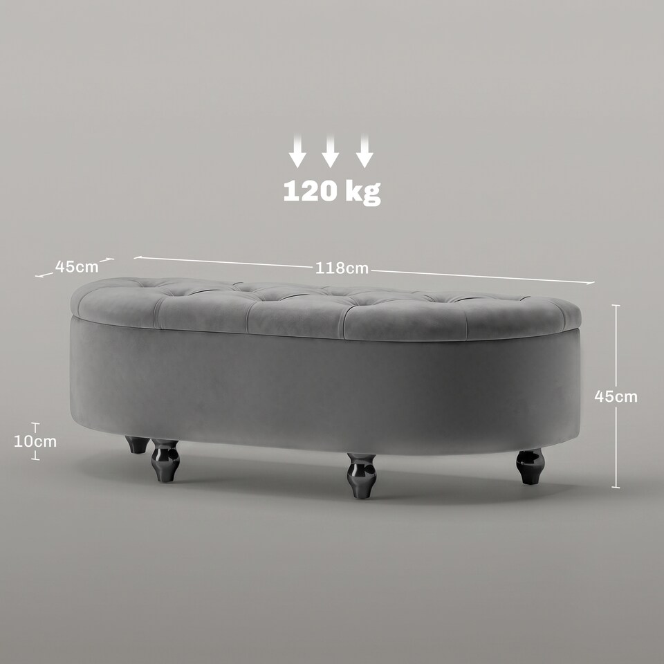 image 1 of HOMCOM Semi-Circle Storage Ottoman Bench Tufted Upholstered Grey