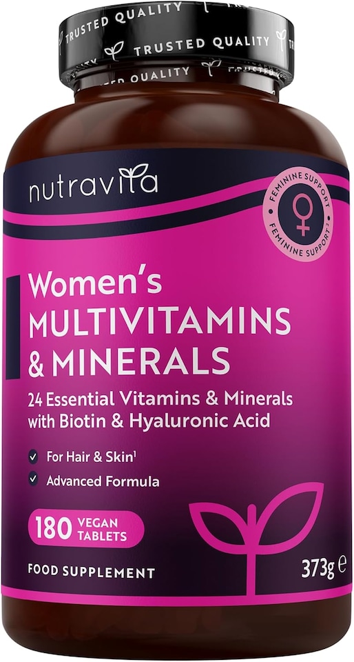 image 1 of Nutravita Women's Multivitamins and Minerals - 24 Essential Active Vitamins and Minerals with Hyaluronic Acid - Made in The UK - 180 Vegan Tablets