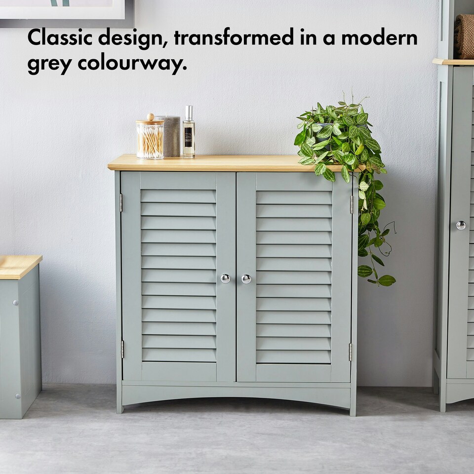image 1 of VonHaus Shrewsbury Grey Bathroom Storage Cabinet with Wood Effect Top