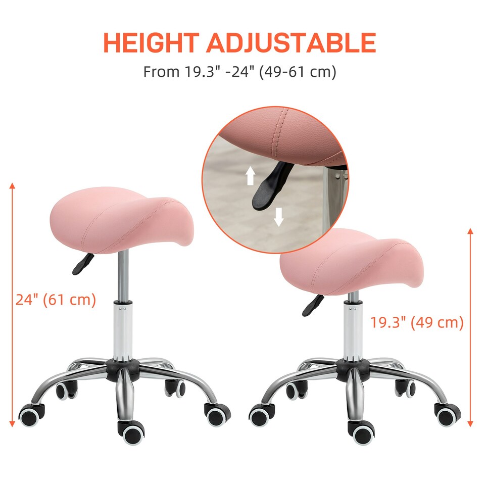 image 1 of HOMCOM PU Leather Saddle Stool w/ Moulded Padded Seat Adjustable Height Pink