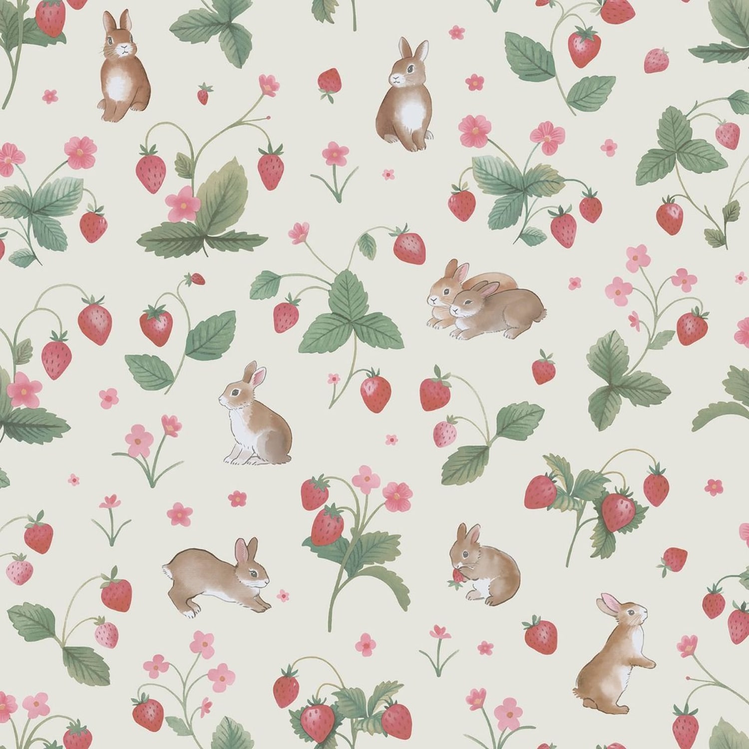 Holden Decor Bunnies & Berries Textured Wallpaper White Cream/Multicoloured 1
