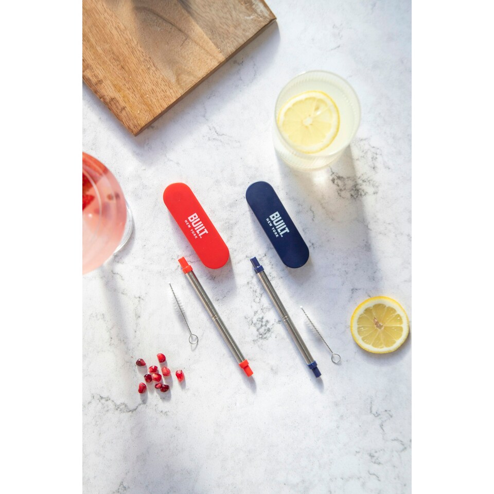image 1 of BarCraft Stainless Steel Travel Straw Set Blue