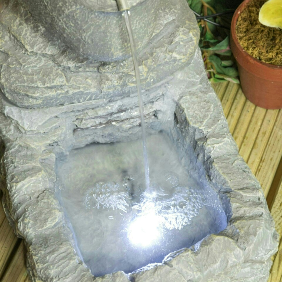 image 1 of Primrose Easter Island Head Solar Water Feature & Planter with LED Lights 50cm