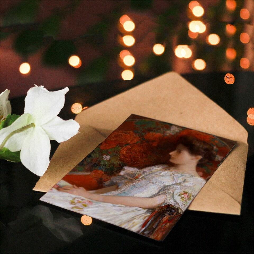 image 1 of Childe Hassam Art Card Woman Portrait on Victorian Chair