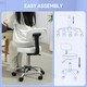 image 6 of HOMCOM Rolling Stool with Backrest, Wheels, Faux Leather Salon Chair White