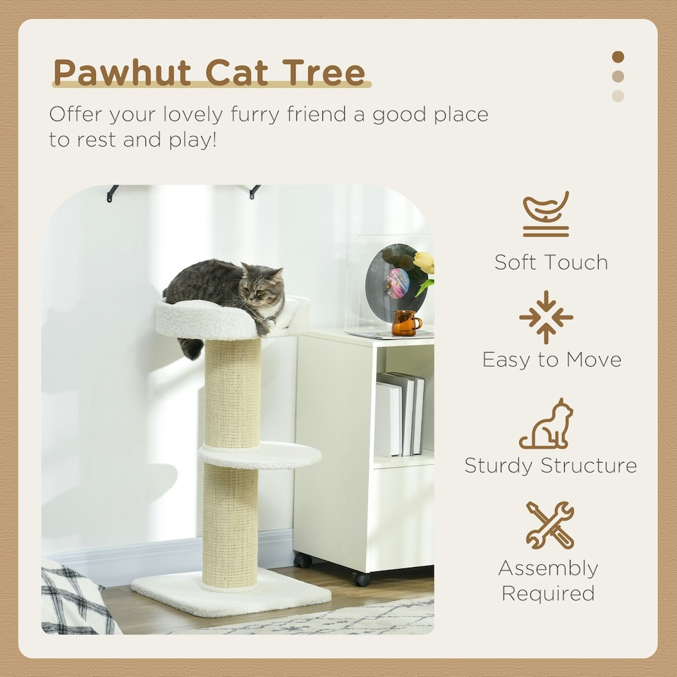 image 1 of PawHut 91cm Scratching Posts Cat Tree Activity Centre for Indoor Cats Cream