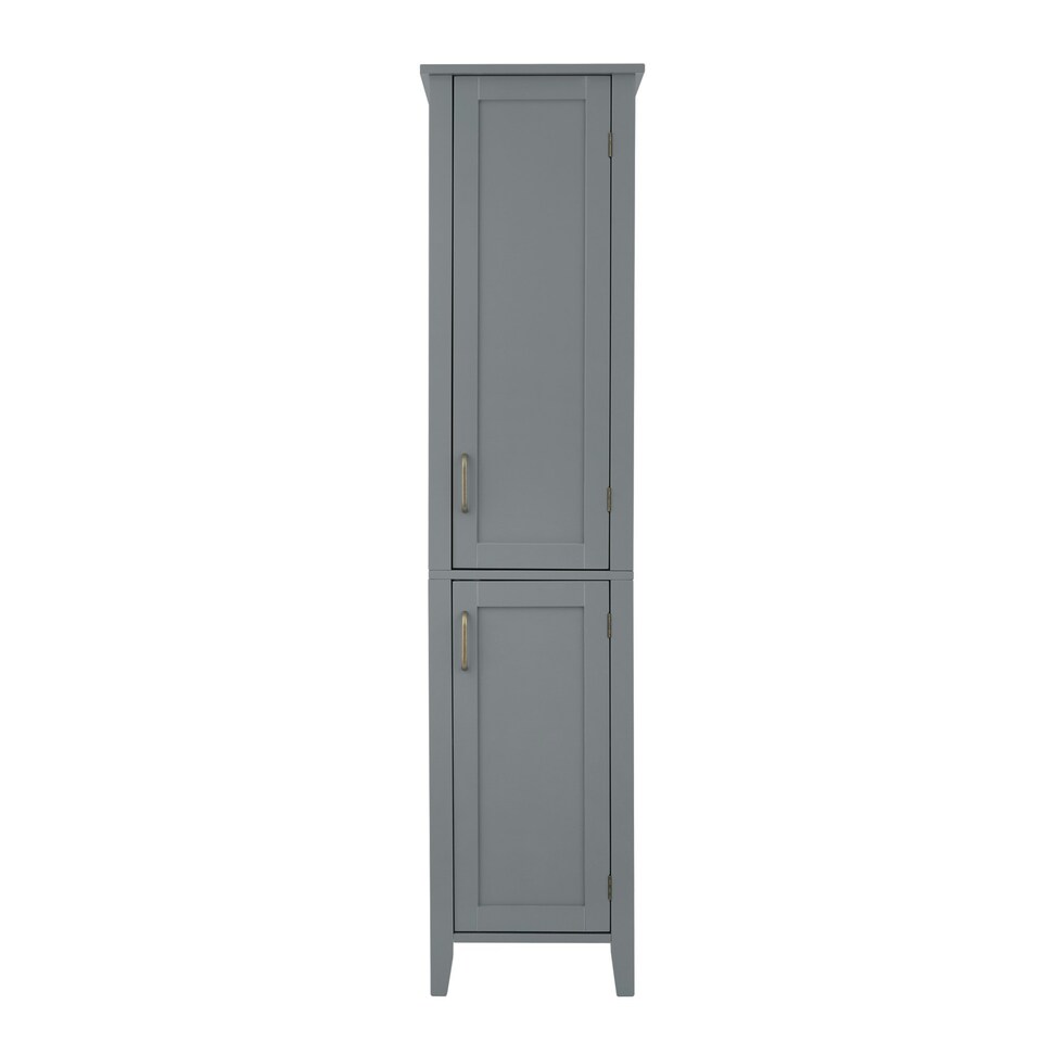 image 1 of Teamson Home Mercer Mid Century Modern Bathroom Linen Tower Storage with Two Doors, Gray