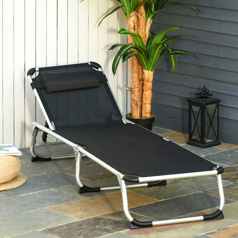 image 1 of Outsunny Folding Outdoor Reclining Sun Lounger Chair Aluminium Frame Black