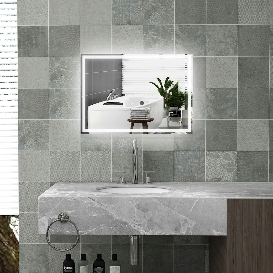 image 1 of kleankin Illuminated Bathroom Mirror with LED Lights, Defogging Film