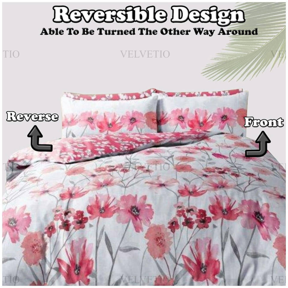 image 1 of VELVETIO Chelsea Floral Complete Duvet Cover Set with Fitted Sheet Soft Polycotton Bedding Sets Red | King