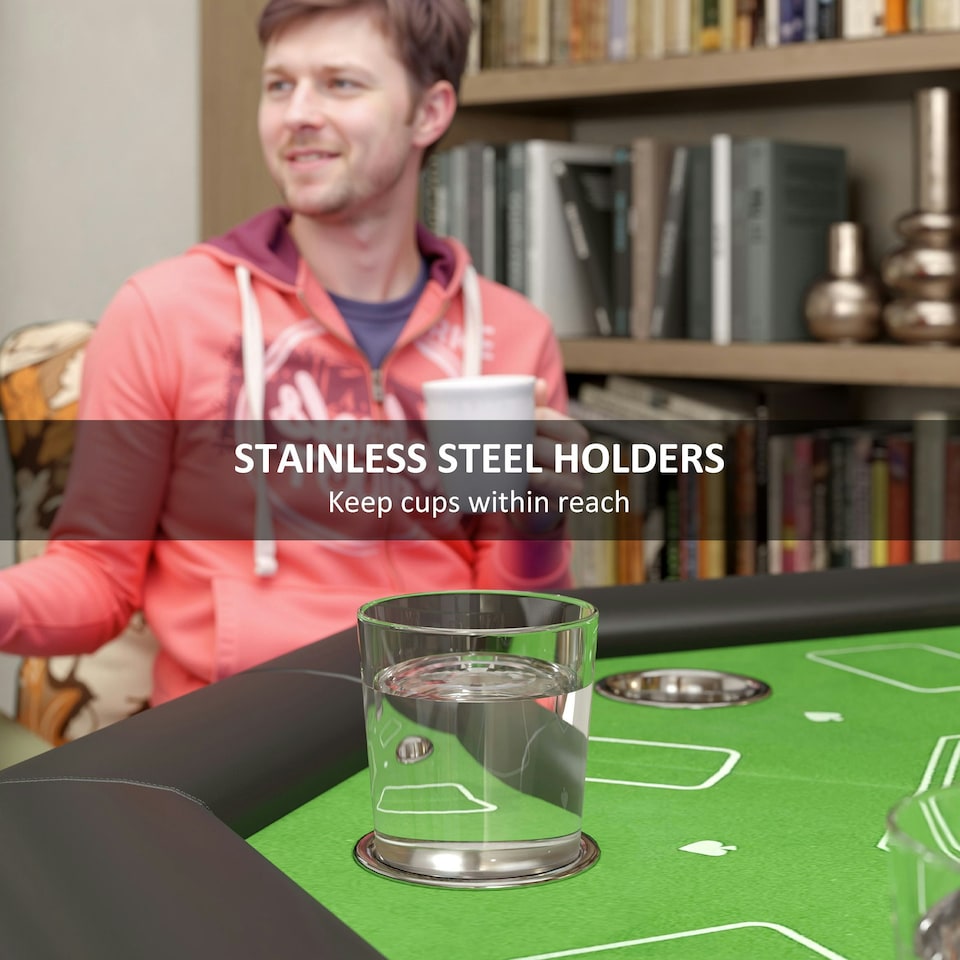 image 1 of SPORTNOW 8 Player Foldable Poker Table with Cup Holders, Green