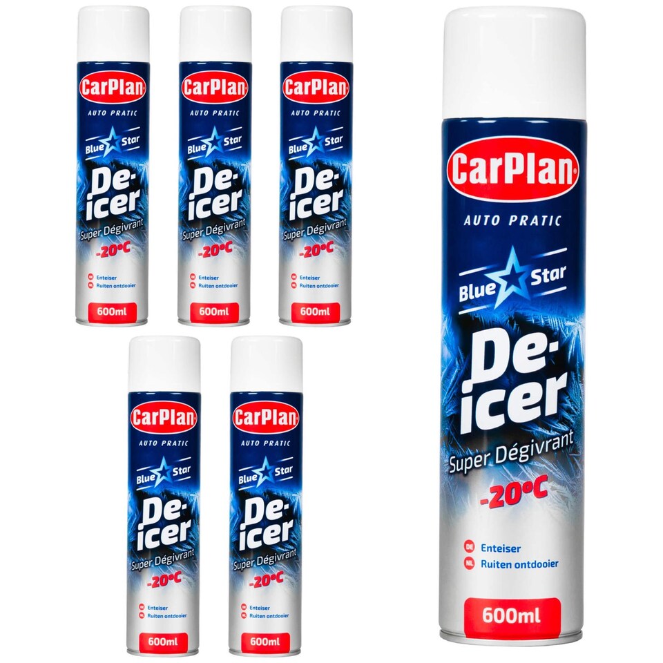 image 1 of CarPlan Blue Star De-Icer Car Windscreen Aerosol Spray Car Ice Melt 600ml x6