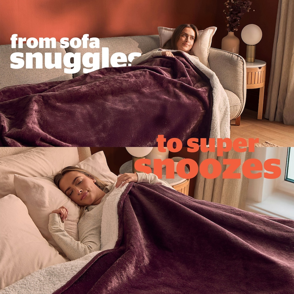 image 1 of Silentnight Heat Genie Self Heating Giant Blanket Purple | Berry