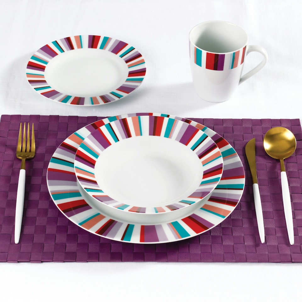 image 1 of 24pc Mix and Match Stripe Dinner set