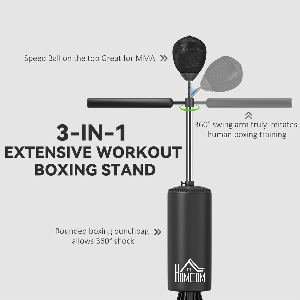 image 1 of HOMCOM Boxing Punch Bag Stand w/ Rotating Flexible Arm Speed Ball Waterable Base | Black