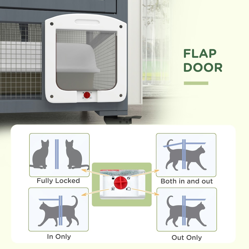 image 1 of PawHut Indoor Catio Cat House on Wheels with Platforms, Hammock
