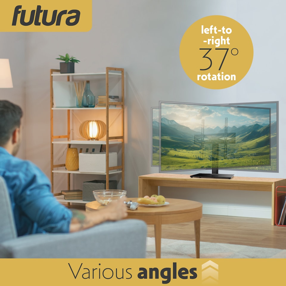 image 1 of Futura 24-60 Inch Universal TV Table Stand, Swivel & Height Adjustable 45kg Load Black