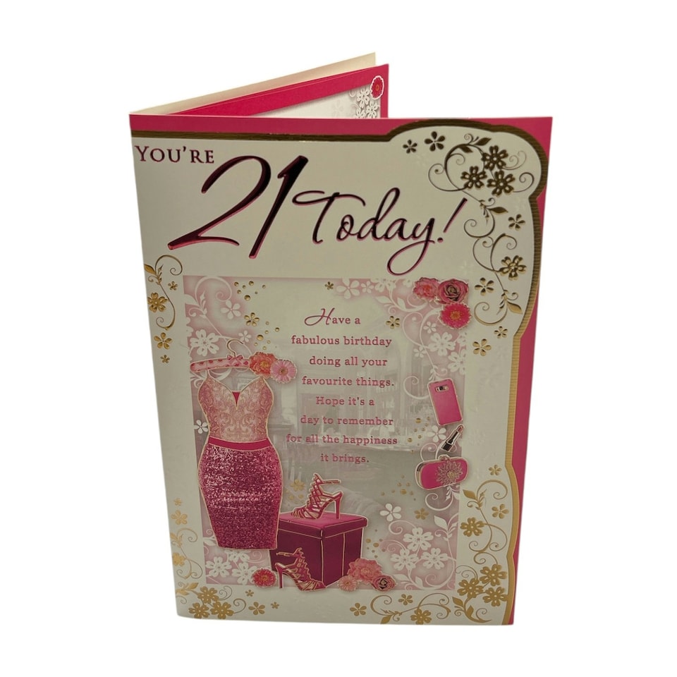image 1 of Age 21 Pink Dress and Sandals Design Birthday Card