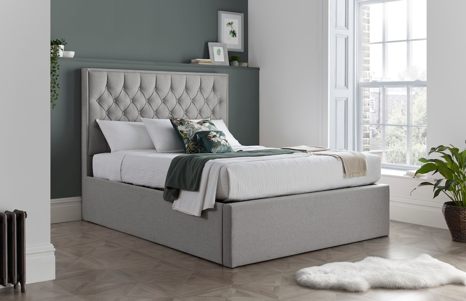 image 1 of Wilson Grey Fabric Ottoman Bed And Memory Maestro Memory Foam Mattress Double | Grey