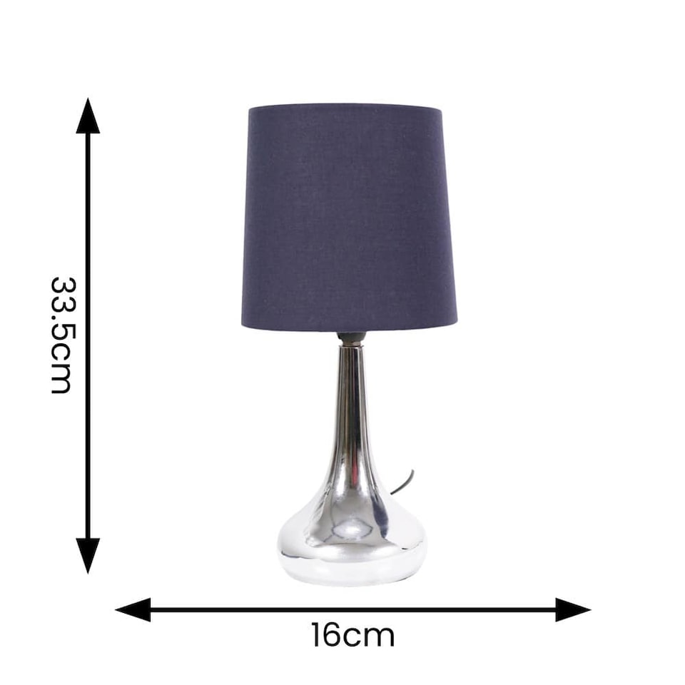 image 1 of ValueLights Teardrop Pair Chrome Touch Table Lamps Navy Shade | Black