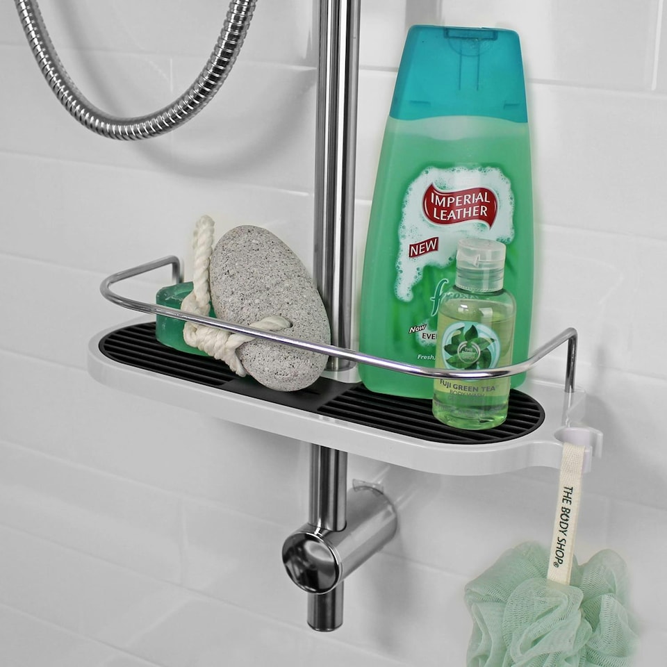 image 1 of Showerdrape Shower Rail Shelf Storage Shelf Caddy