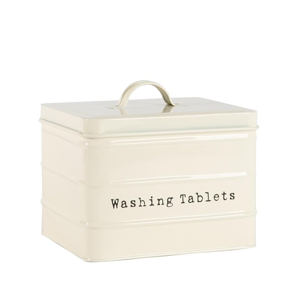 image 1 of Harbour Housewares Vintage Metal Washing Tablets Canister - Cream | Cream | Cream | 1