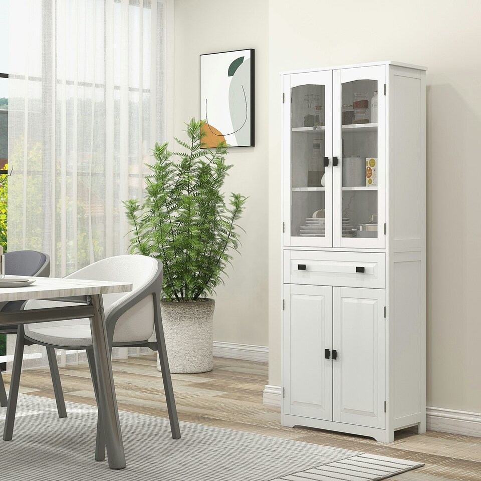 image 1 of HOMCOM Kitchen Cupboard Storage Cabinet Adjustable Shelves, Glass Door, 160cm