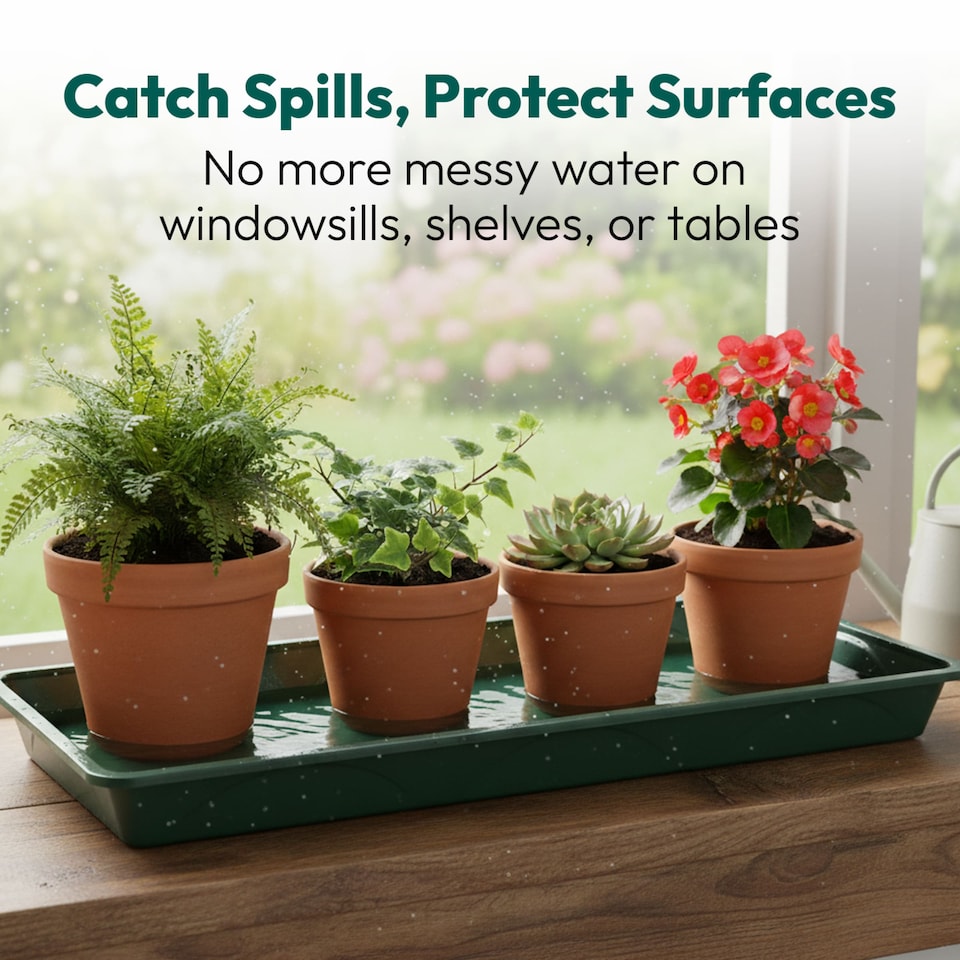 image 1 of 55cm Windowsill Plant Tray Plastic Drip Tray for Indoor Outdoor Plant Pots Pack of 7