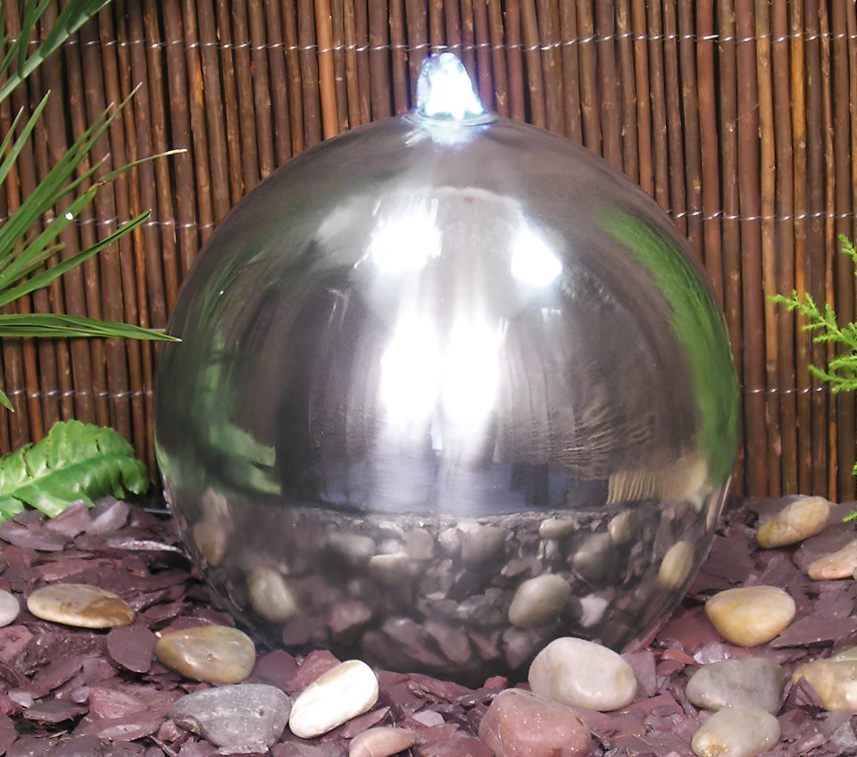 image 1 of Polished Sphere Stainless Steel Garden Patio Water Feature with Lights H75cm