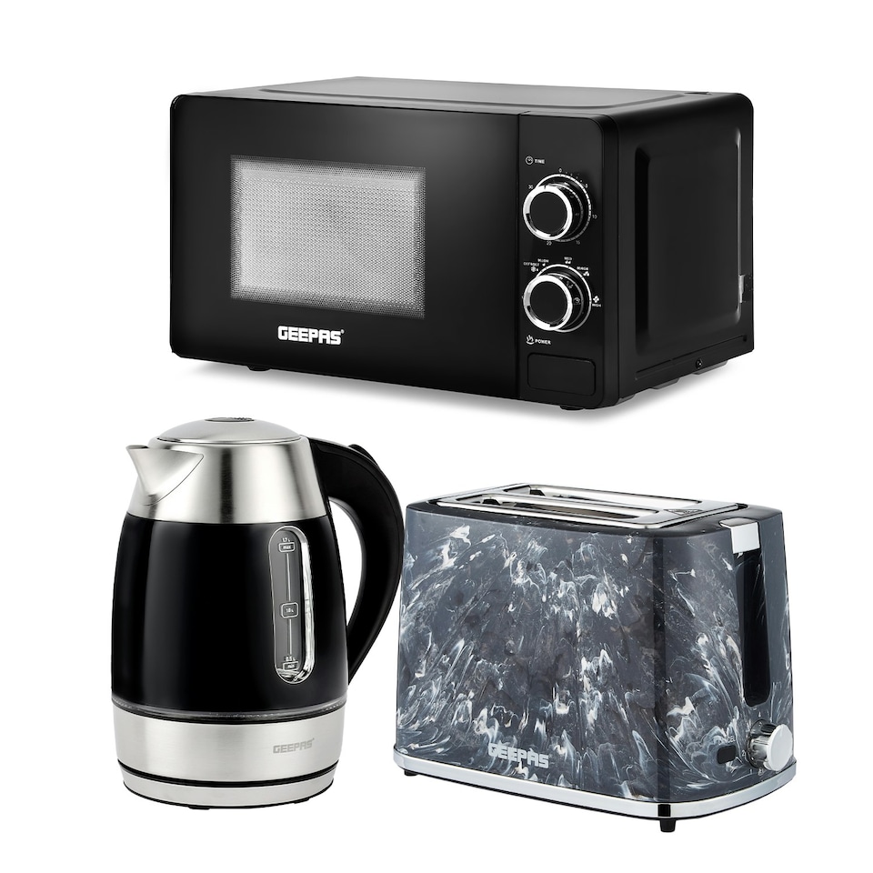 GEEPAS 1.7L Illuminating Electric Kettle 2 Slice Bread Toaster & Microwave Kitchen Combo Set