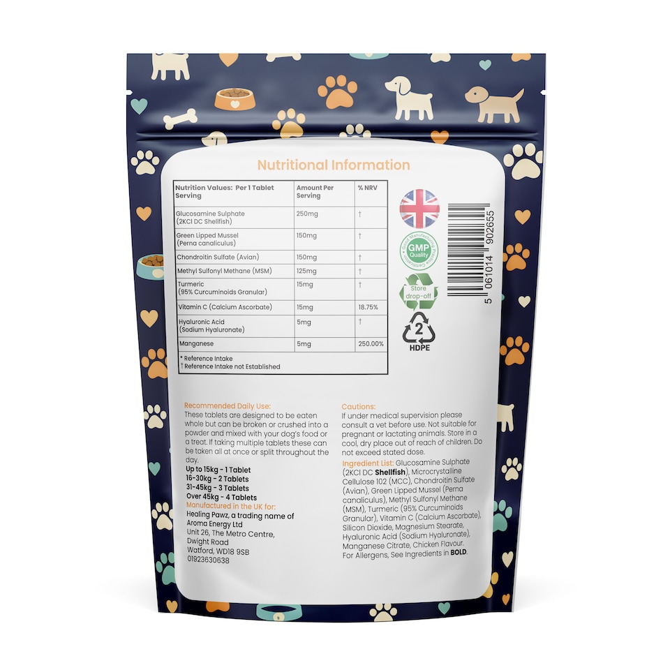 image 1 of Dog Hip &  Joint Care Support Supplement - With Green Lipped Mussel - 60 Chicken Tablets - For Adult & Senior Dogs - Mobility Support