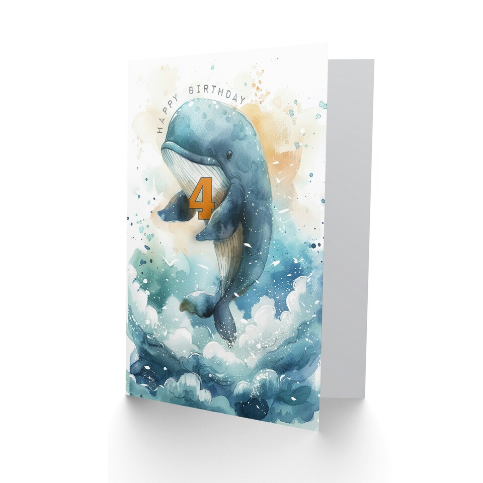 image 1 of Wave Jump Whale Kids Age 4 Year old Child Kids 4th Birthday Card